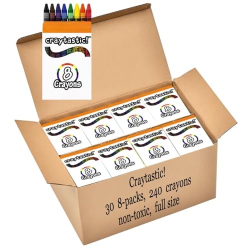 Craytastic! Bulk Crayons, 30 Individual Boxes of 8 colors/count Class Pack - Full Size, Premium (Red, Yellow, Green, Blue, Purple, Brown, Black) SAFETY TESTED COMPLIANT WITH ASTM D-4236 - Image 1