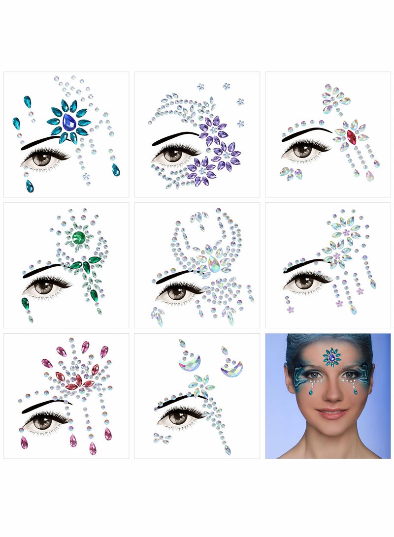 SYOSI 8 Sets Face Gems Face Jewels Stick on Eyes Body Fairy Rave Outfits Makeup-Crystals Face Rhinestones Jewelry Temporary Tattoos Stickers  - Image 1