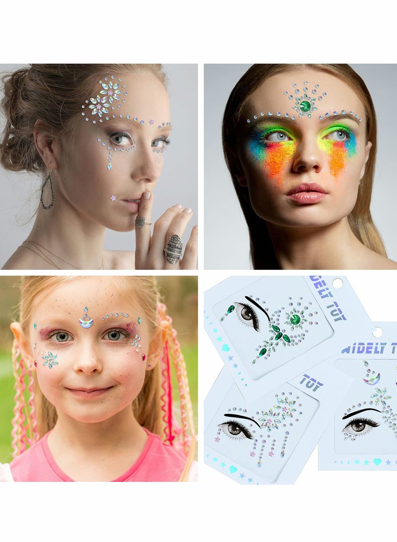 SYOSI 8 Sets Face Gems Face Jewels Stick on Eyes Body Fairy Rave Outfits Makeup-Crystals Face Rhinestones Jewelry Temporary Tattoos Stickers  - Image 3