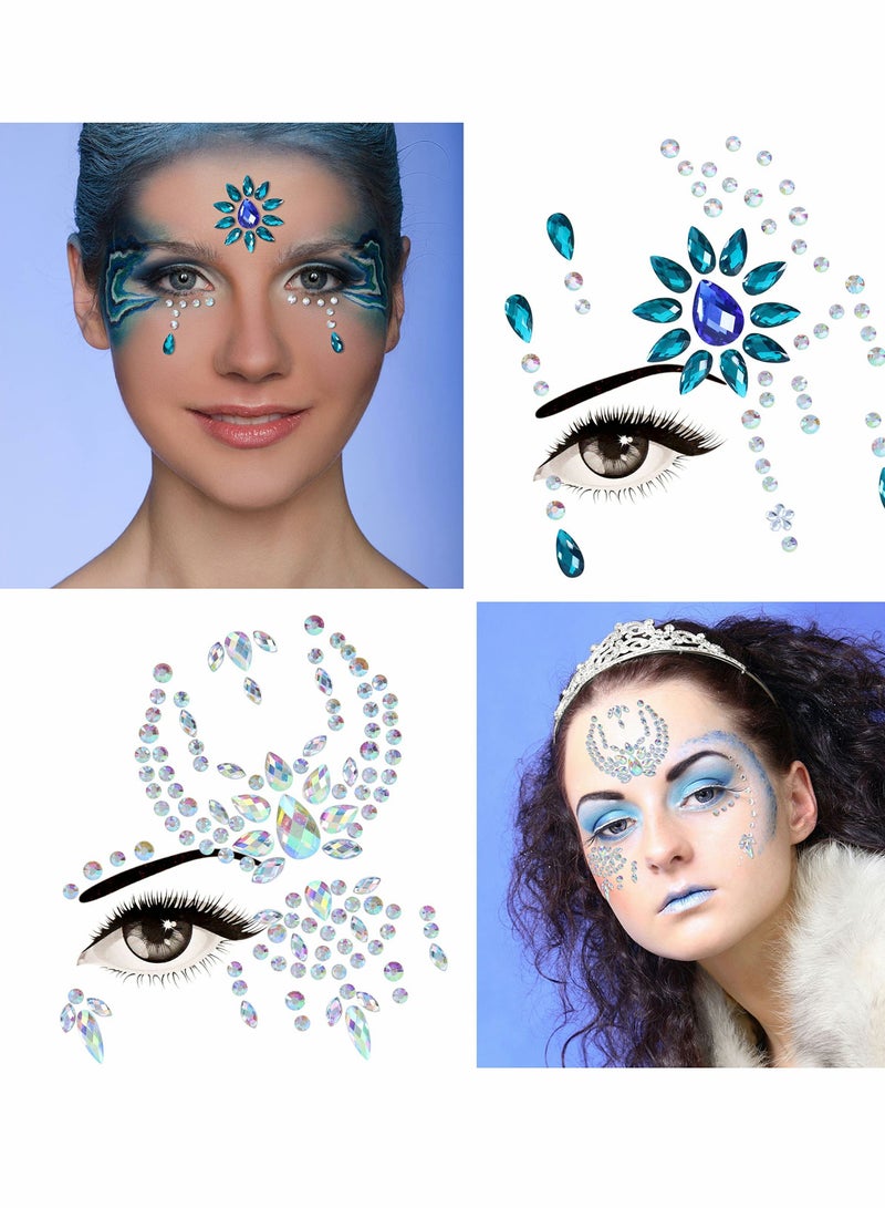 SYOSI 8 Sets Face Gems Face Jewels Stick on Eyes Body Fairy Rave Outfits Makeup-Crystals Face Rhinestones Jewelry Temporary Tattoos Stickers  - Image 4
