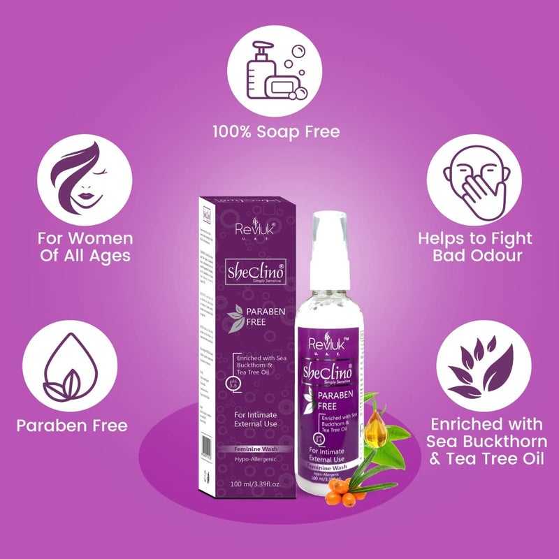Revluk-She Clino Vaginal Wash All in One Wash Combination Feminine Cleansing, pH Balanced, Zero-Chemical Ingredients, Sensitive Skin, Daily Cleansing Wash |Odor Control & Freshness| 100ml - Image 2