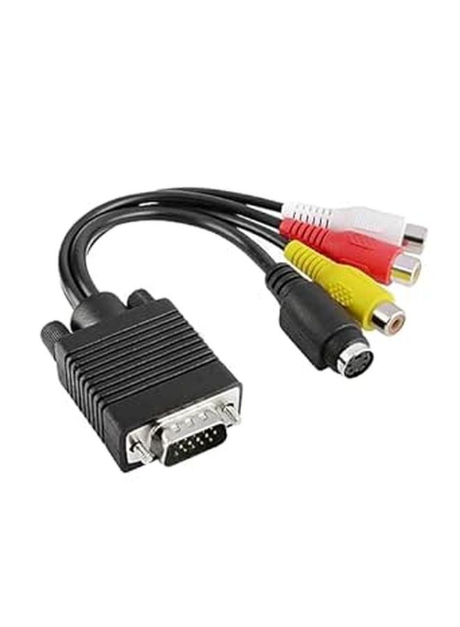 محول VGA إلى تلفزيون مع كابل صوت 3.5 ملم ومخرجات S-Video المركبة باللون الأسود - Image 1