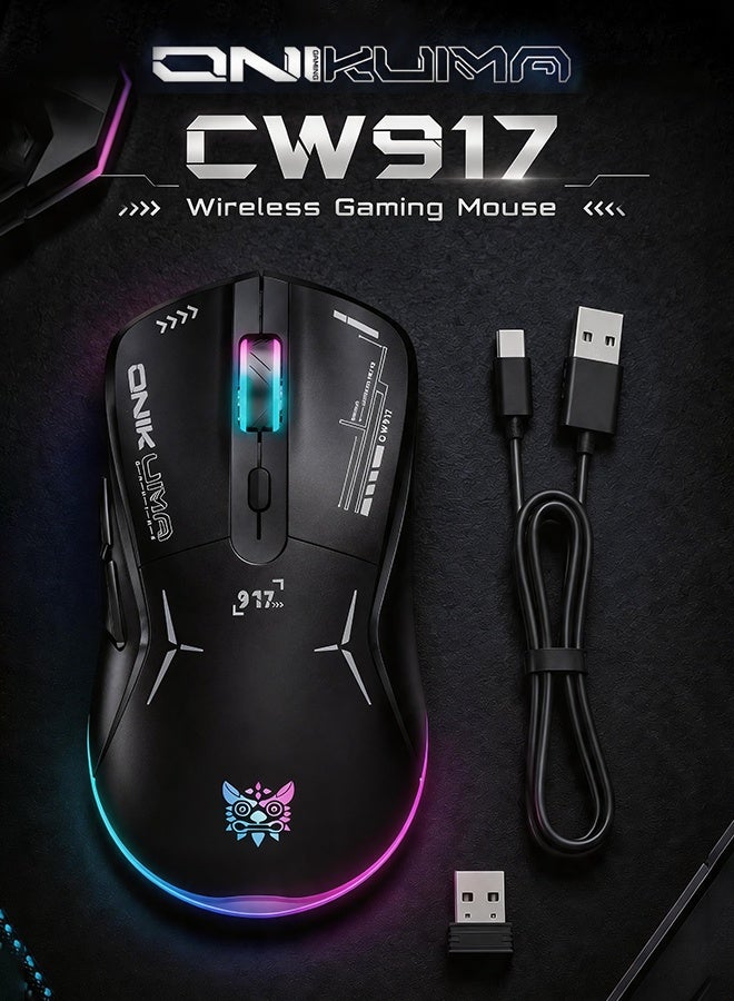 onikuma Wireless Gaming Mouse, Dual Mode 2.4G/USB-C, 6 Programmable Buttons, Up to 4800 DPI, Lightweight 120g, RGB 7-Color Lighting, Long Battery Life, Ergonomic Design for PC/Mac/Laptop (Black) - Image 1