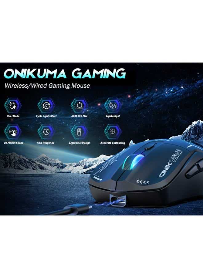 onikuma Wireless Gaming Mouse, Dual Mode 2.4G/USB-C, 6 Programmable Buttons, Up to 4800 DPI, Lightweight 120g, RGB 7-Color Lighting, Long Battery Life, Ergonomic Design for PC/Mac/Laptop (Black) - Image 2