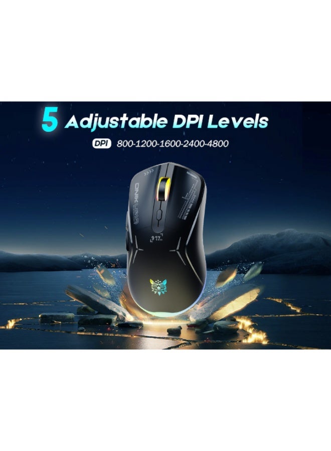 onikuma Wireless Gaming Mouse, Dual Mode 2.4G/USB-C, 6 Programmable Buttons, Up to 4800 DPI, Lightweight 120g, RGB 7-Color Lighting, Long Battery Life, Ergonomic Design for PC/Mac/Laptop (Black) - Image 4