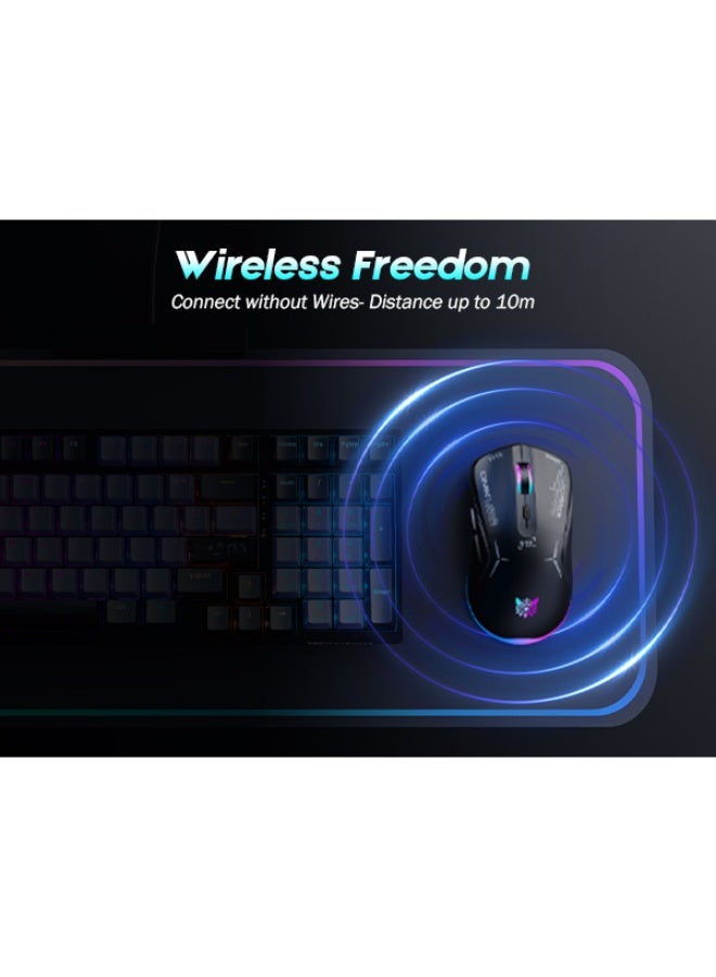 onikuma Wireless Gaming Mouse, Dual Mode 2.4G/USB-C, 6 Programmable Buttons, Up to 4800 DPI, Lightweight 120g, RGB 7-Color Lighting, Long Battery Life, Ergonomic Design for PC/Mac/Laptop (Black) - Image 5