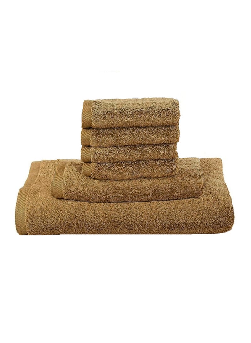 MAXQON 6-Pieces Towel Set - 100% Cotton 600 GSM, 1xBath Towel(70x140cm), 1xHand Towel(45x75cm), 4xFace Towel(30x30cm), Highly Absorbent Super Durable, Color-Brown  - Image 1