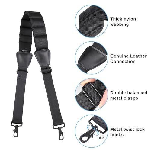 Vigorport Shoulder Strap, 59” Fixed Cushion Pad Luggage Shoulder Strap, Universal Comfortable Bag Strap Replacement for Briefcase, Laptop, Duffel with Swivel Hooks (Black, 59 Inch) - Image 2