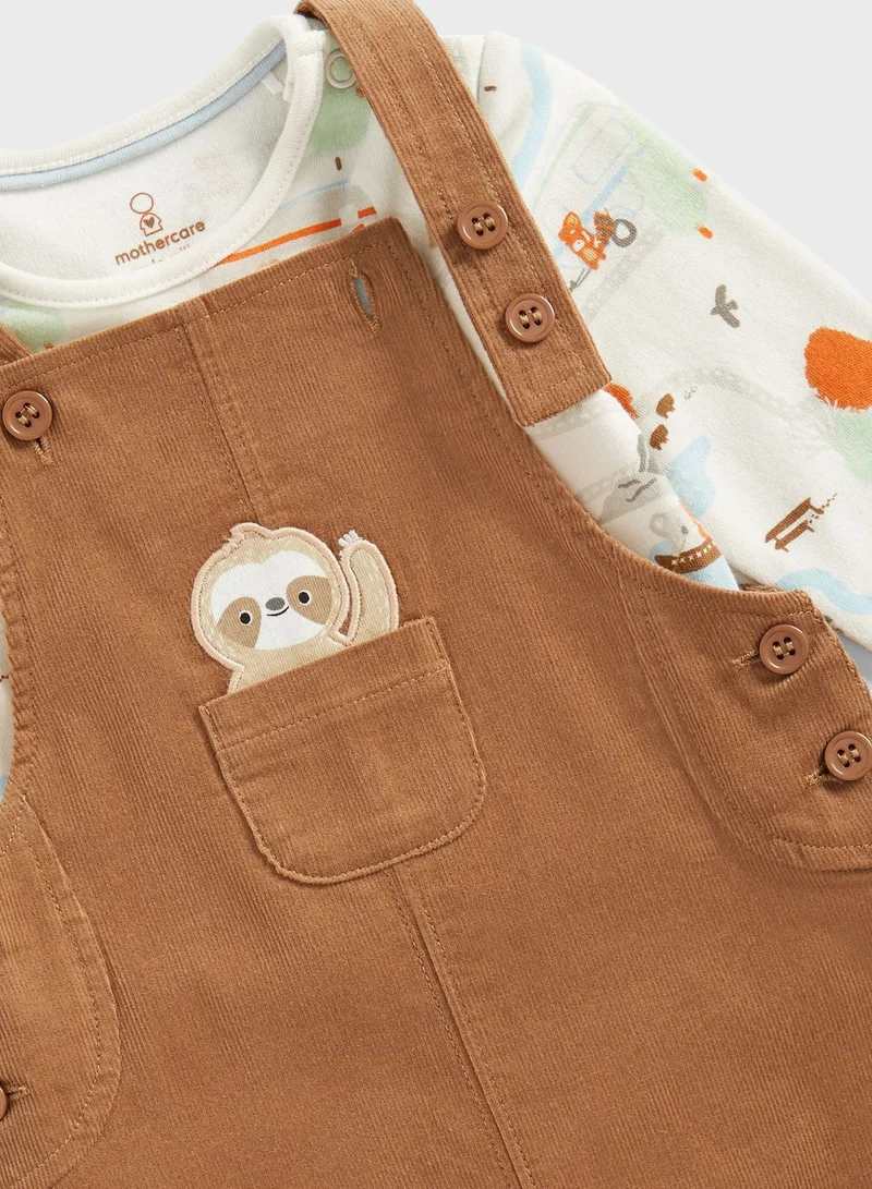 mothercare Infant Printed Bodysuit & Corduroy Dungaree Set