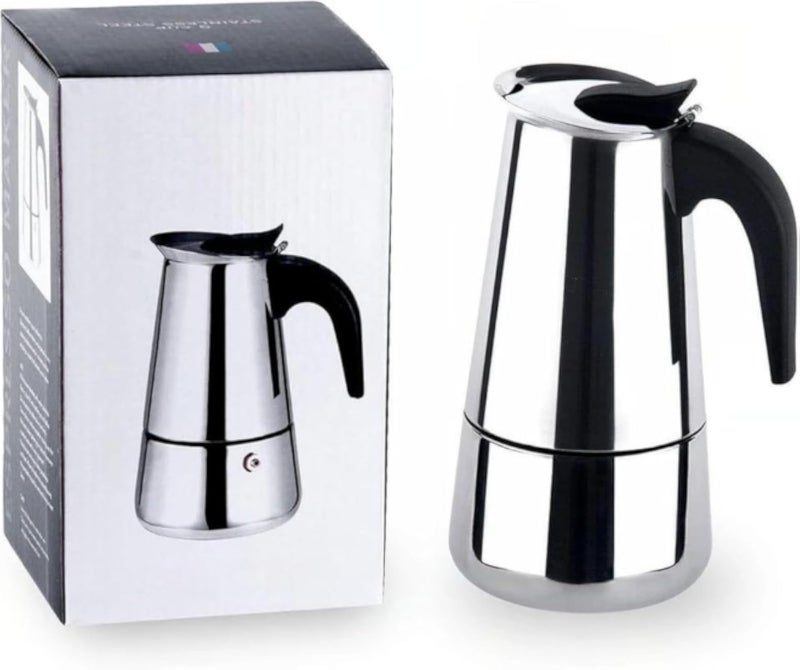 Stainless Steel Stovetop Espresso Maker, 4-Cup Moka Pot for Italian Coffee, 200ml Silver Coffee Percolator for Home Brewing, Durable & Classic Design for Gas or Electric Stovetops