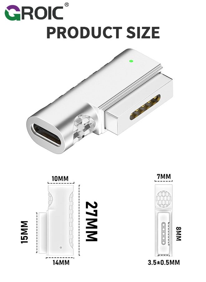 USB C to Magnetic T-Tip Charging Adapter, 90 Degree USB Type-C to Magnetic 2 T-Head 100W Power Fast Charging Converter for 2013-2015 MacBook Pro Air