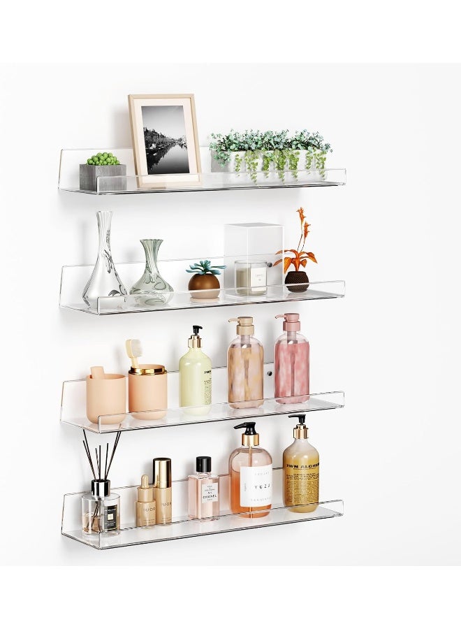 TPGP 4 Pack Acrylic Shelves, Self-Adhesive 15" Floating Shelf Wall Mount for Home Organization & Wall Decor, Display Ledge Shelves for Bathroom, Living Room, Bedroom, and Kitchen - Image 1