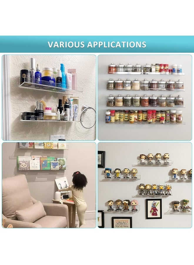 TPGP 4 Pack Acrylic Shelves, Self-Adhesive 15" Floating Shelf Wall Mount for Home Organization & Wall Decor, Display Ledge Shelves for Bathroom, Living Room, Bedroom, and Kitchen - Image 3