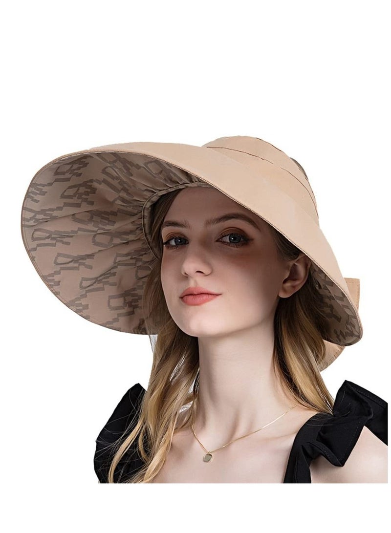 Y&D Women Sun Hat, Summer Beach Caps Hat Wide Brim UV Protection Floppy Brown Roll Up Double-Side-Wear Ponytail Hats Baseball Adjustable Cap - Image 5