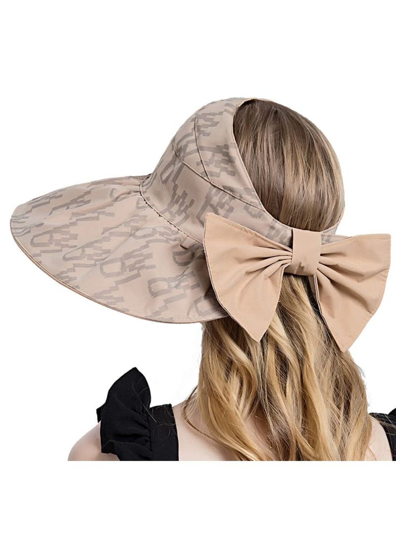 Y&D Women Sun Hat, Summer Beach Caps Hat Wide Brim UV Protection Floppy Brown Roll Up Double-Side-Wear Ponytail Hats Baseball Adjustable Cap - Image 4