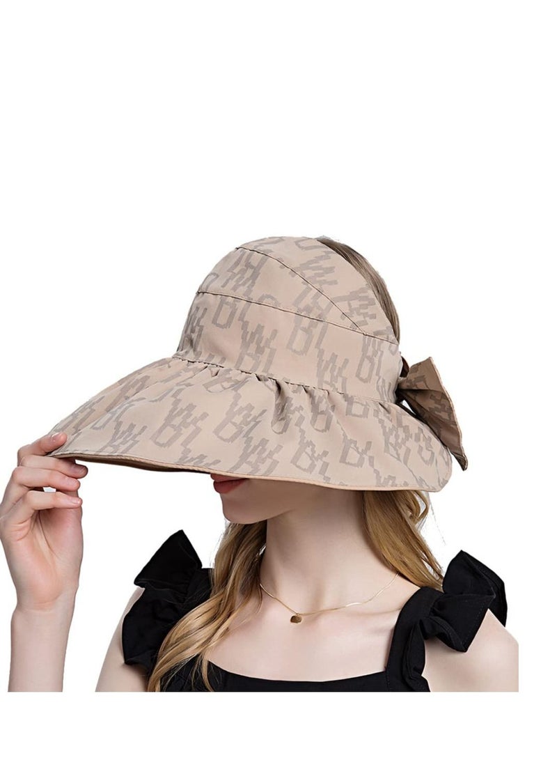 Y&D Women Sun Hat, Summer Beach Caps Hat Wide Brim UV Protection Floppy Brown Roll Up Double-Side-Wear Ponytail Hats Baseball Adjustable Cap - Image 3