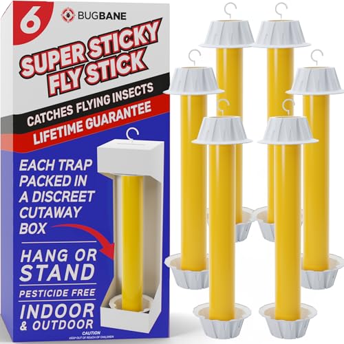 BugBane Fly Stick Sticky Fly Traps for Indoors Outdoor 6pk. Non-Toxic Super Sticky Hanging Flies Catcher Paper Tape Strips for Home. Catches All Bugs and gnats. Indoor Outdoor House Flying Insect Trap - Image 1