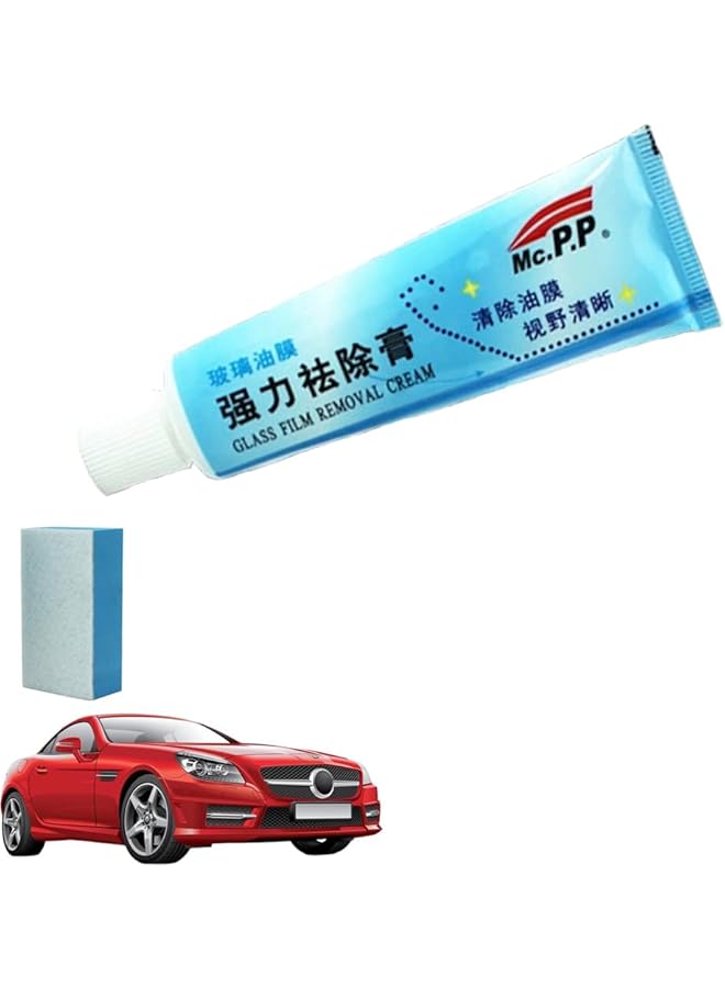 Azonee Car Glass Oil Film Cleaner, Automotive Oil Stain & Water Spot Remover Cream With Sponge, Clear Removal Paste For Car Glass, Windows, Mirrors  - Image 1