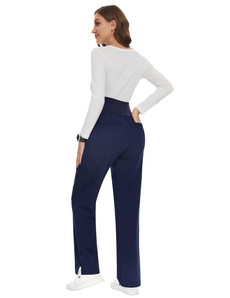POSHGLAM Women's Maternity Scrubs Pant 6-Pocket Stretchy Comfy Workwear Casual Pregnancy Pants(New Navy, X-Large) - Image 5