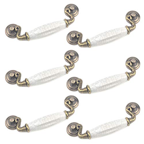 Geesatis 6 Pack Vintage Cabinet Pulls, PremiumZinc Alloy and Ceramics Handles for Home Decoration, Kitchen Cabinets, Drawers, Dressers, Cupboards (4.5" Hole Centers, Screws Included) - Image 1