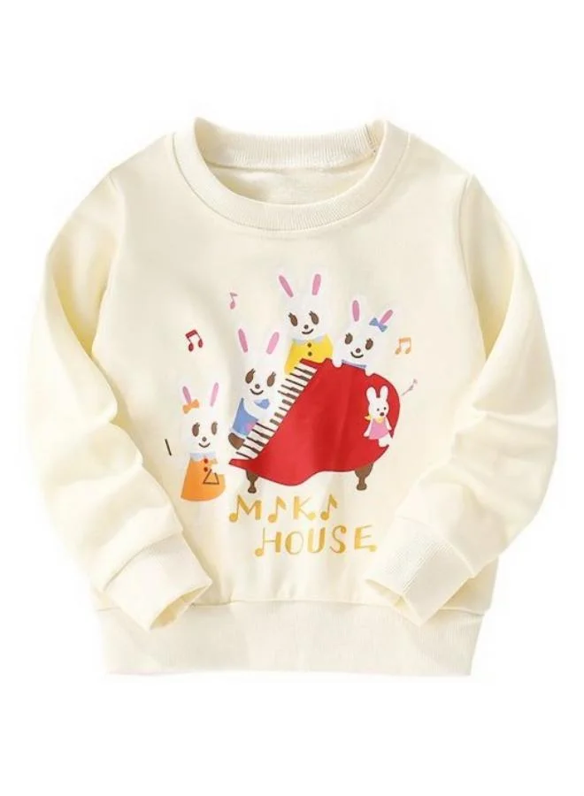 YUNIQEE White Printed Long Sleeve Crew Neck T-Shirt
