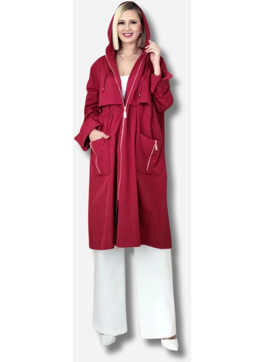 Modatalika Women's Pocket Detailed Side Zippered Design Trench Coat