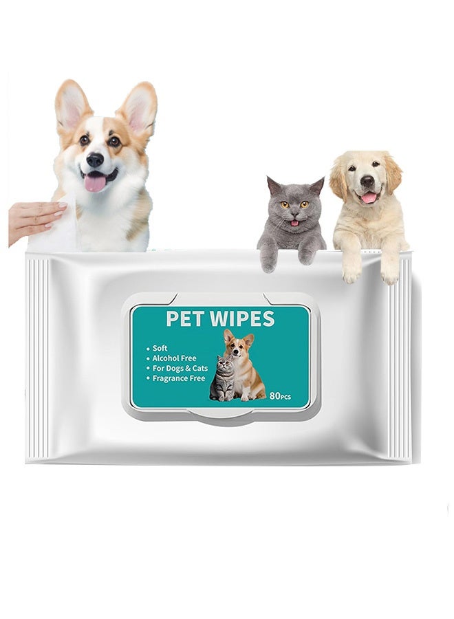 GMORO 1pack Dog Wipes 80pcs, Pet Grooming Wipes for Dogs & Cats, for full body, eye wipes, ear wipes, Paws, & Butt - Image 1