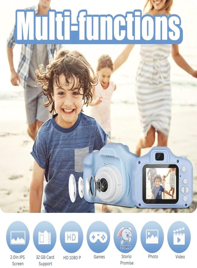 Storio Kids Digital Camera Toy 3.0MP 1080P HD Video Camera with 2-Inch Screen | USB Rechargeable Mini Camera | Educational Toy & Birthday Gift for Boys & Girls Age 3-12 | Supports 32GB SD Card - Blue - Image 2