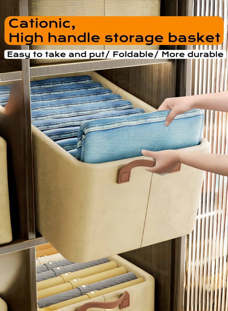 nihao 6 Pieces Bedroom Clothes Storage and Organization Box, Storage Closet Bins with Metal Frame, Fabric Storage Bins, Extra Large Foldable Storage Boxes, Closet Organizers and Storage Baskets for Closet Living Room Shelves, Beige (6Pcs×47*28*20CM) - Image 2