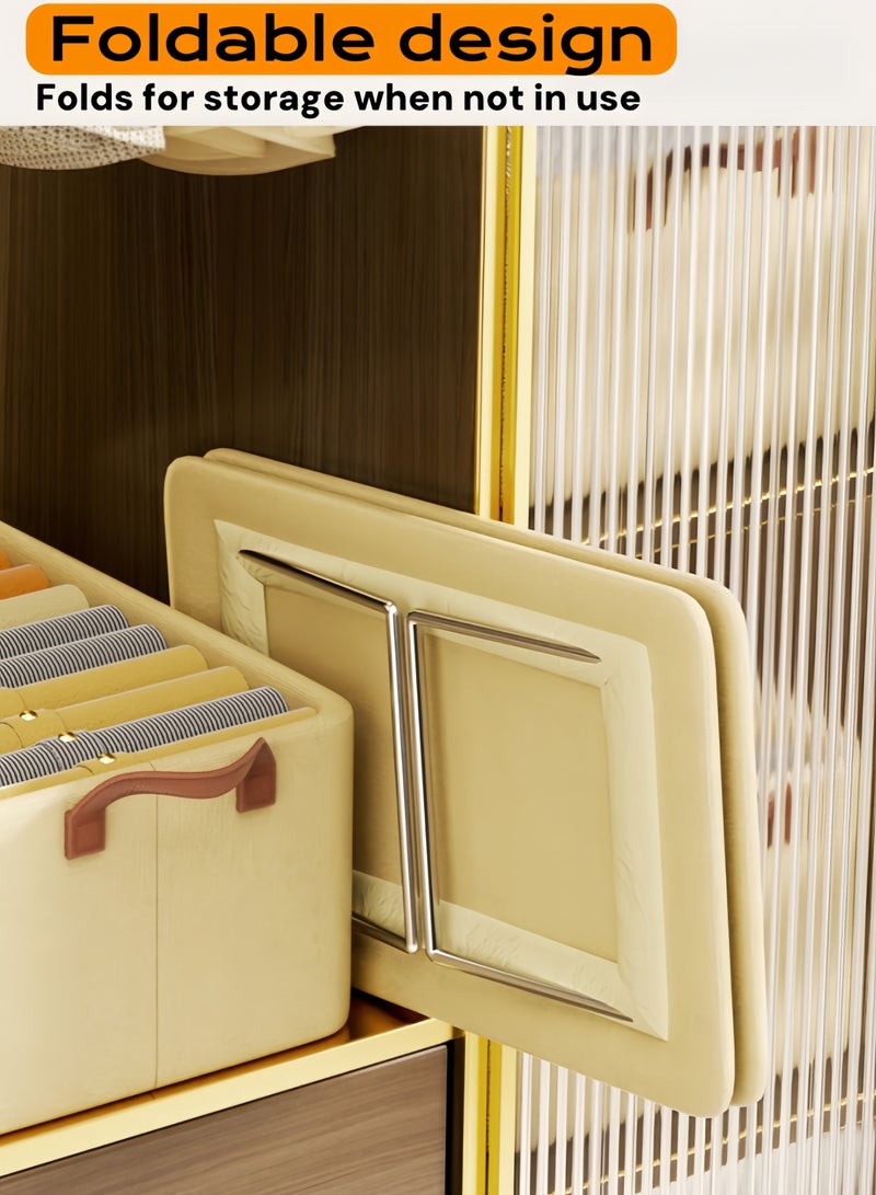 nihao 6 Pieces Bedroom Clothes Storage and Organization Box, Storage Closet Bins with Metal Frame, Fabric Storage Bins, Extra Large Foldable Storage Boxes, Closet Organizers and Storage Baskets for Closet Living Room Shelves, Beige (6Pcs×47*28*20CM) - Image 3