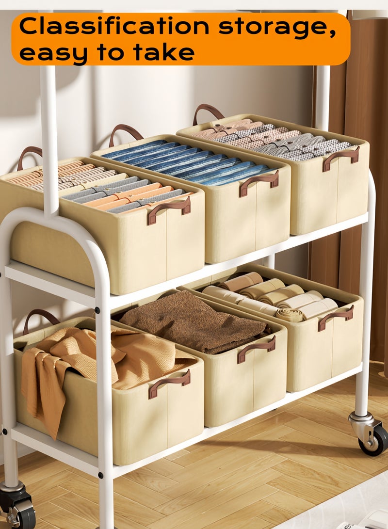 nihao 6 Pieces Bedroom Clothes Storage and Organization Box, Storage Closet Bins with Metal Frame, Fabric Storage Bins, Extra Large Foldable Storage Boxes, Closet Organizers and Storage Baskets for Closet Living Room Shelves, Beige (6Pcs×47*28*20CM) - Image 4