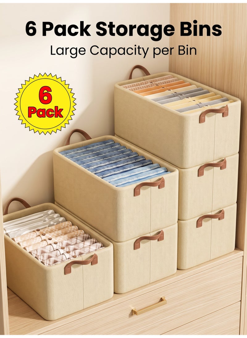nihao 6 Pieces Bedroom Clothes Storage and Organization Box, Storage Closet Bins with Metal Frame, Fabric Storage Bins, Extra Large Foldable Storage Boxes, Closet Organizers and Storage Baskets for Closet Living Room Shelves, Beige (6Pcs×47*28*20CM) - Image 1