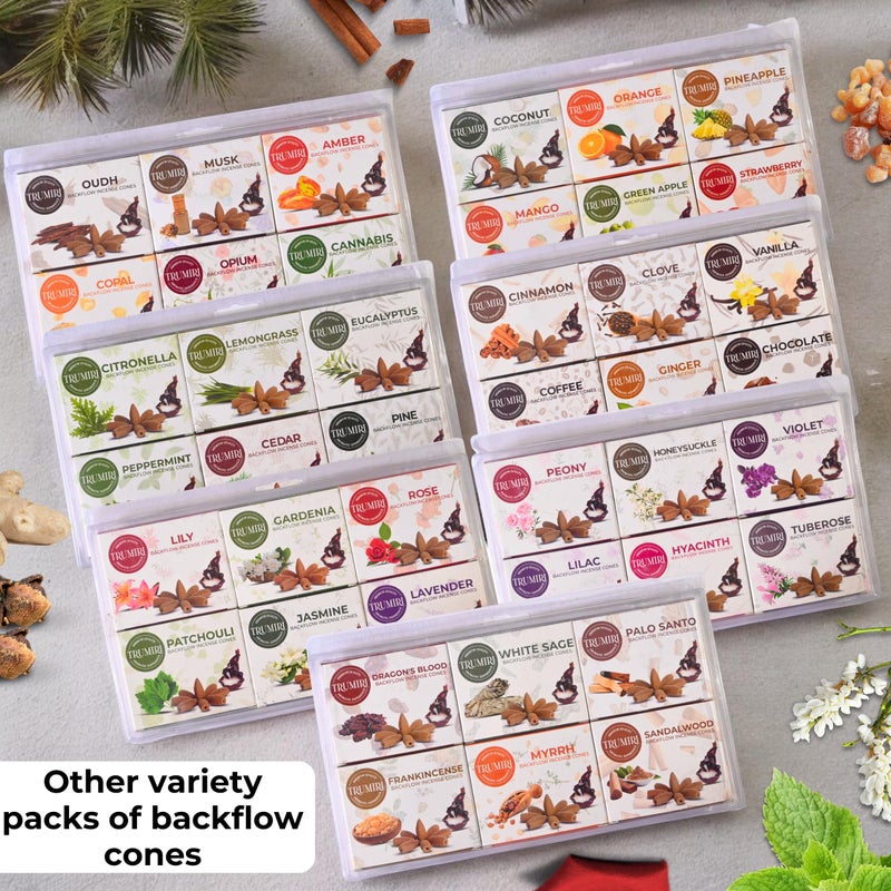 TRUMIRI Exotic - Backflow Incense Cones for Waterfall - Scented Inscents-Cones - Copal, Amber, Musk, Oud - Insiensos Aromaticos - 6x10=60 Large Variety Pack - Image 3