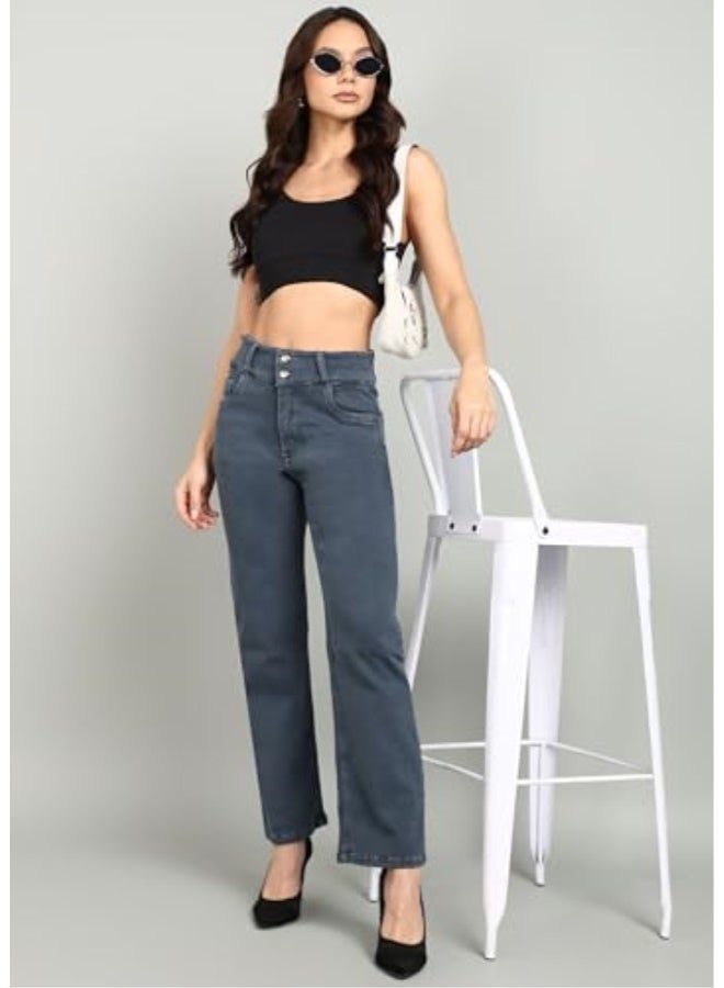 Nifty Women's Denim Stretchable 2-Button Straight Fit Jeans - Image 3