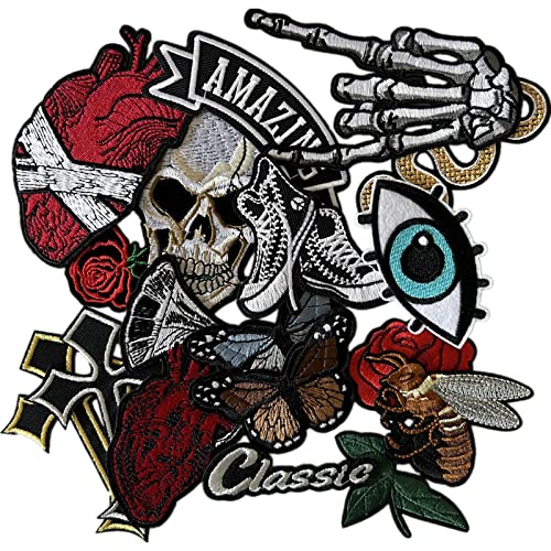 Cazzon Dark Embroidered Applique Iron On Patches for Backpacks, Rock Band Patches for Jackets, Cool Sew Patch for Clothing, Jeans, Hats, DIY Accessories (Dark1 15 Pcs) - Image 1