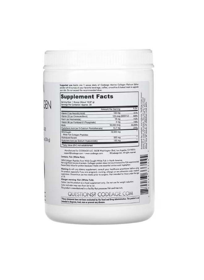 Codeage - Platinum Marine Collagen Peptides Powder Biotin Keratin Hyaluronic Acid Unflavored 11.5 oz 326 g - Image 1