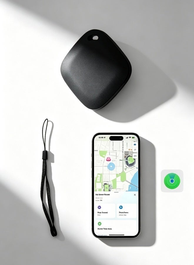 FINDER Black Smart Bluetooth Tracker Compatible with Apple Find My Dual Positioning Anti-Lost Locator for Wallet Luggage Bike Kids iOS Only Airtag Alternative - Image 1