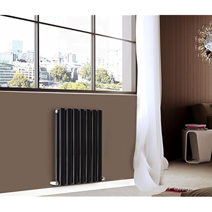 DESIGNER RADIATOR 600MM X 413MM BLACK HORIZONTAL DOUBLE OVAL COLUMN PANEL LUXURY CENTRAL HEATING RADIATORS - Image 1