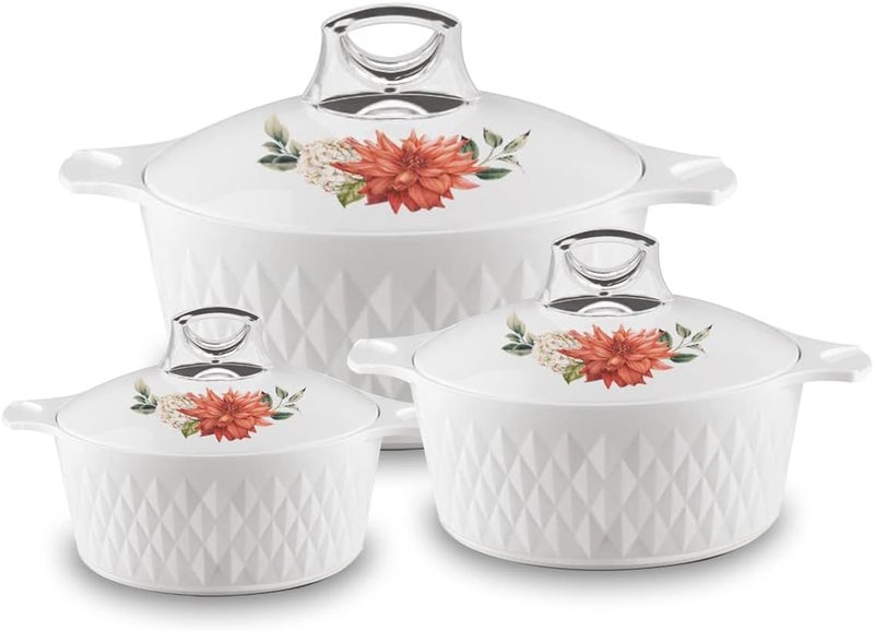 Asian Casserole Hotpot, Stainless Steel insulated Hot Pot, Food Warmer, Keeps Food Warm for Hours | Diamond | Set of 3 Pcs | 1.5L, 2.5L, 3.5L (White) - Image 1