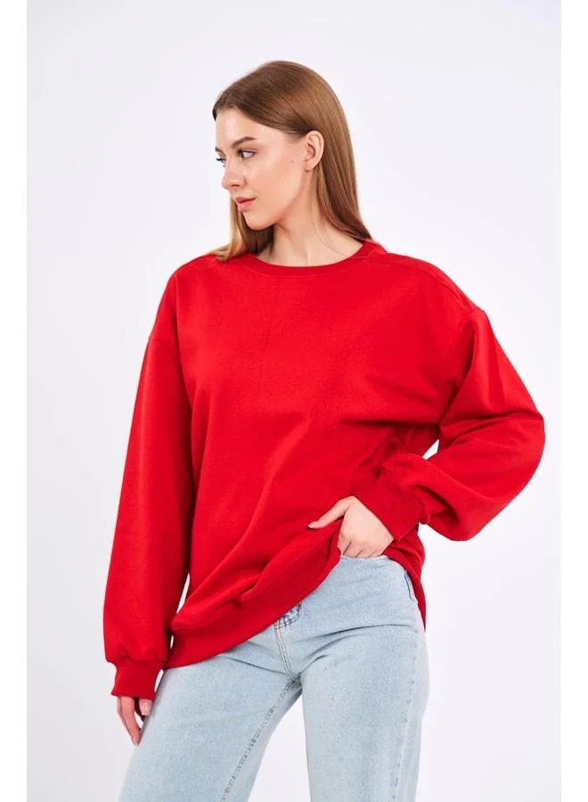 Mmetalic  Red Women's Cotton Oversize Basic Crew Neck Sweatshirt for Women | Best Price UAE
