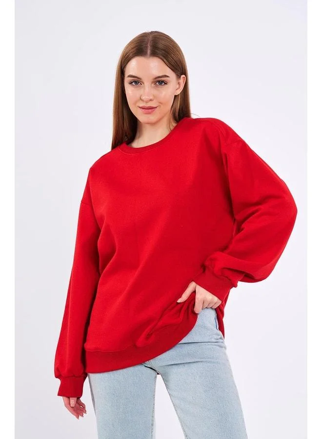 Mmetalic  Red Women's Cotton Oversize Basic Crew Neck Sweatshirt for Women | Best Price UAE