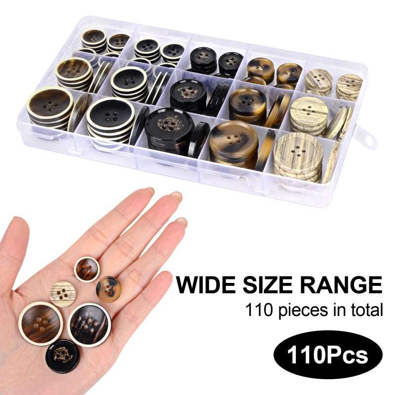 OELFFOW 110Pcs Mixed Sewing Buttons, 4-Hole Craft Round Blazer Buttons, 5 Color 3 Size (15mm, 20mm, 25mm) Suit Coats Resin Button, Suitable for Variety Clothing Sewing, DIY Craft (Style D) - Image 4