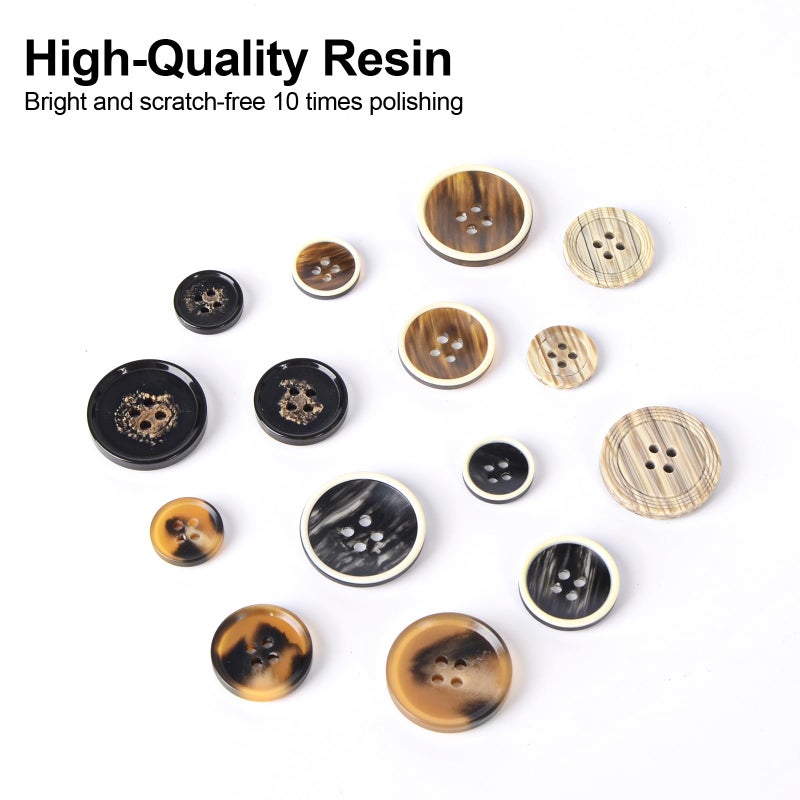OELFFOW 110Pcs Mixed Sewing Buttons, 4-Hole Craft Round Blazer Buttons, 5 Color 3 Size (15mm, 20mm, 25mm) Suit Coats Resin Button, Suitable for Variety Clothing Sewing, DIY Craft (Style D) - Image 3