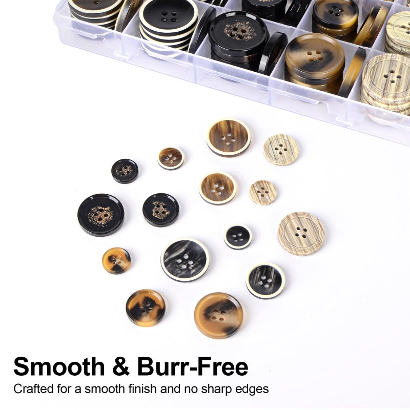 OELFFOW 110Pcs Mixed Sewing Buttons, 4-Hole Craft Round Blazer Buttons, 5 Color 3 Size (15mm, 20mm, 25mm) Suit Coats Resin Button, Suitable for Variety Clothing Sewing, DIY Craft (Style D) - Image 5