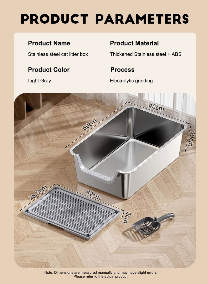 كيدل الفولاذ المقاوم للصدأ قطة القمامة مربع مع مقطعة عالية الجانب القطط مرحاض القط المعدني القمامة وعاء برش-دليل وغير اللاصقة سهلة التنظيف - Image 3