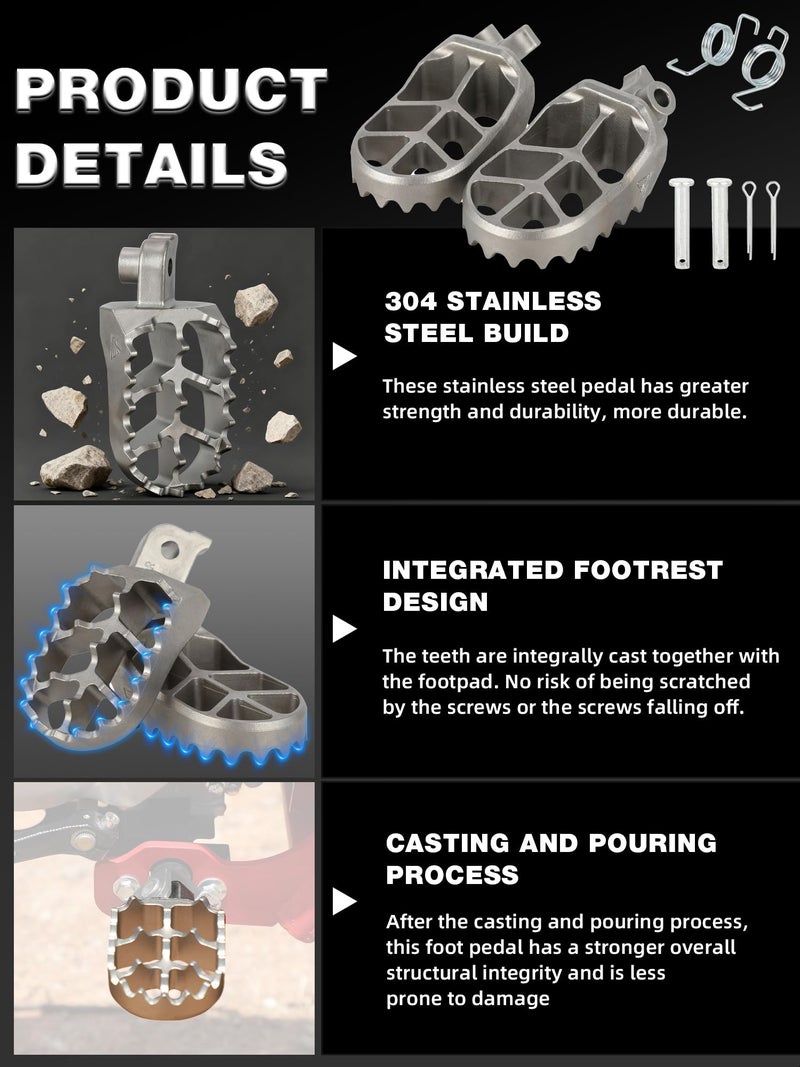 BAOUFF Dirt Bike Foot Pegs with Springs,Universal 304 Stainless Steel Dirtbike Footpegs Pedal Rests for 50cc-250cc YZ CRF KLX CR XR TTR PW DRZ 50 70 80 90 100 110 125 150 - Image 4