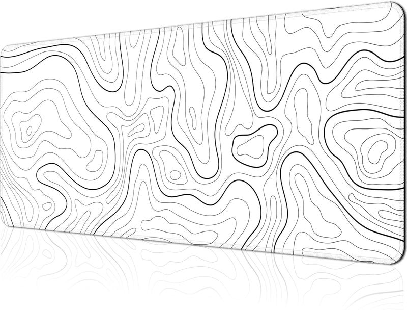 Renyqatt Gaming Mouse Pad Large 31.5 x 11.8in Topographic Keyboard Pad Mouse Pad for Non-Slip Base and Stitched Edge, Extended Desk Pad XL Keyboard Desk Mat (White) - Image 1