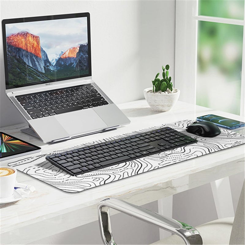 Renyqatt Gaming Mouse Pad Large 31.5 x 11.8in Topographic Keyboard Pad Mouse Pad for Non-Slip Base and Stitched Edge, Extended Desk Pad XL Keyboard Desk Mat (White) - Image 4