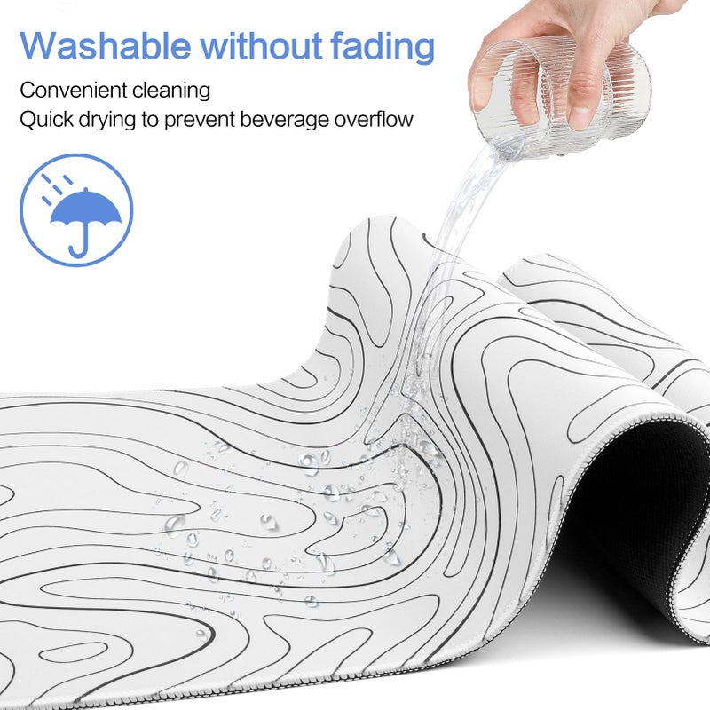Renyqatt Gaming Mouse Pad Large 31.5 x 11.8in Topographic Keyboard Pad Mouse Pad for Non-Slip Base and Stitched Edge, Extended Desk Pad XL Keyboard Desk Mat (White) - Image 5