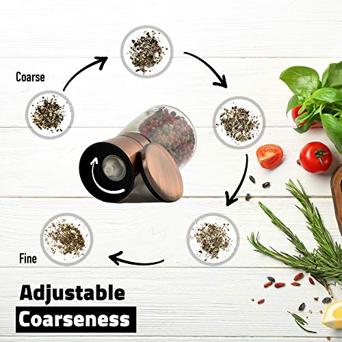 PJCKitchen Premium Salt and Pepper Grinder Set w/Bamboo Holder - 6 oz, Copper Stainless Steel - S&P Spice Shakers - Refillable & Adjustable Coarseness Hand Mill for Spices & Seasonings - by PJC-Kitchen - Image 3